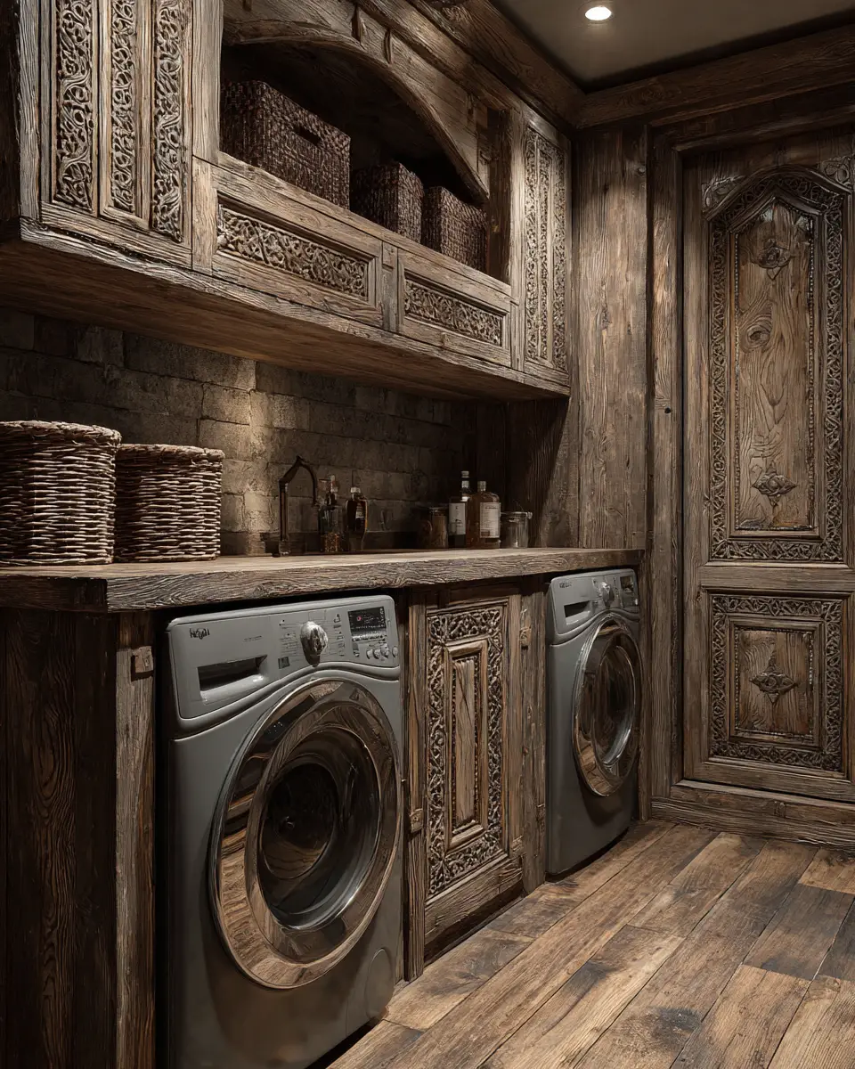 Natural Wood Vintage Laundry Room Decor Ideas