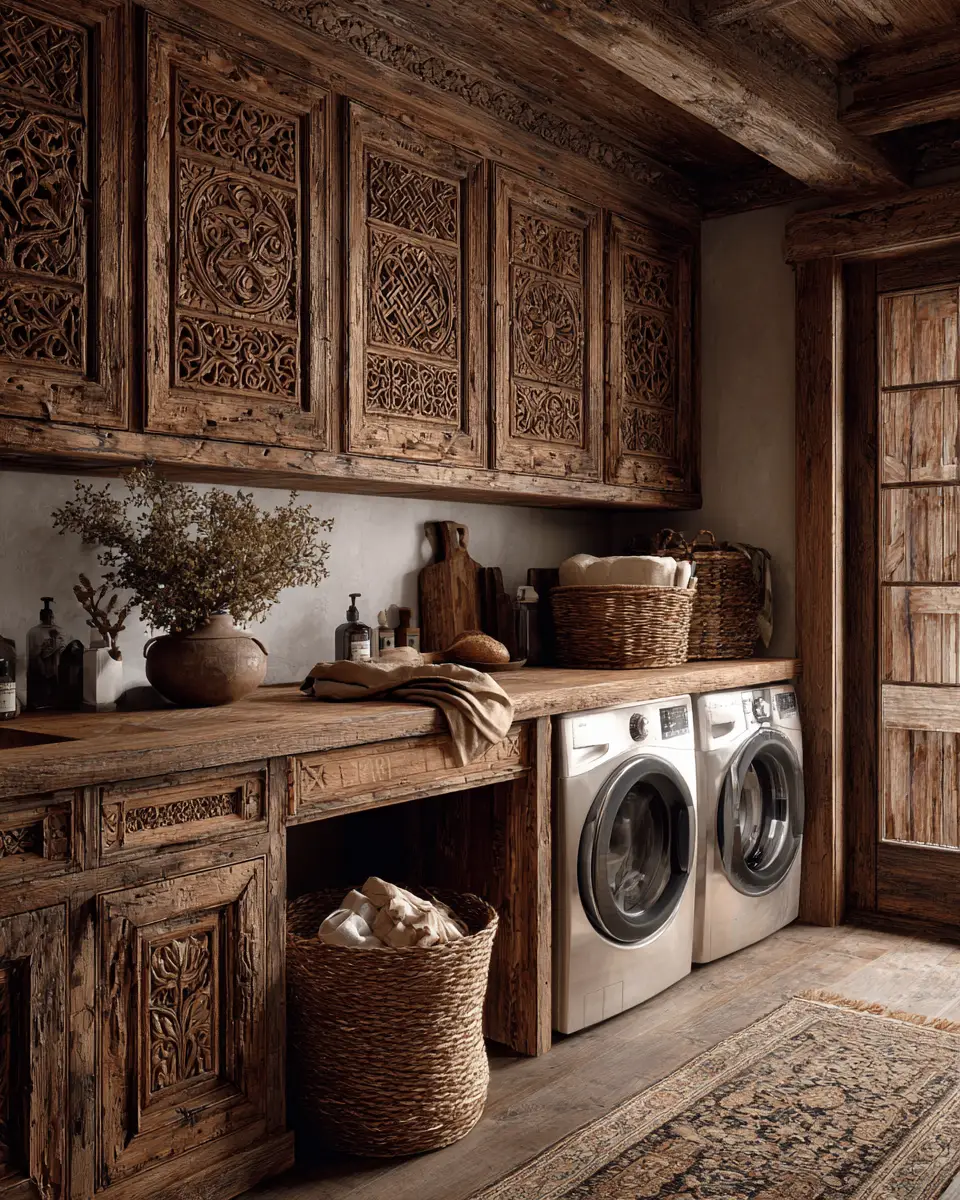 Natural Wood Vintage Laundry Room Decor Ideas