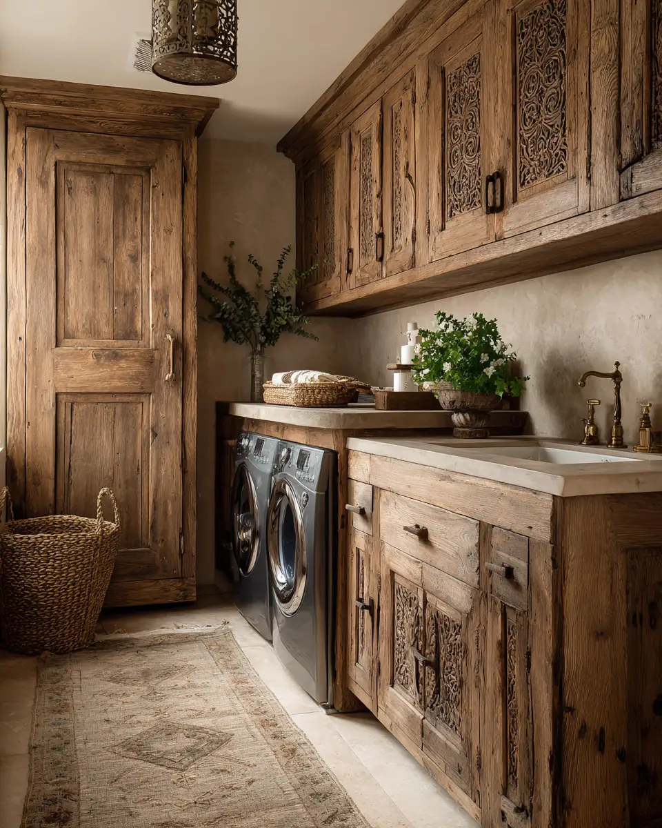 Natural Wood Vintage Laundry Room Decor Ideas