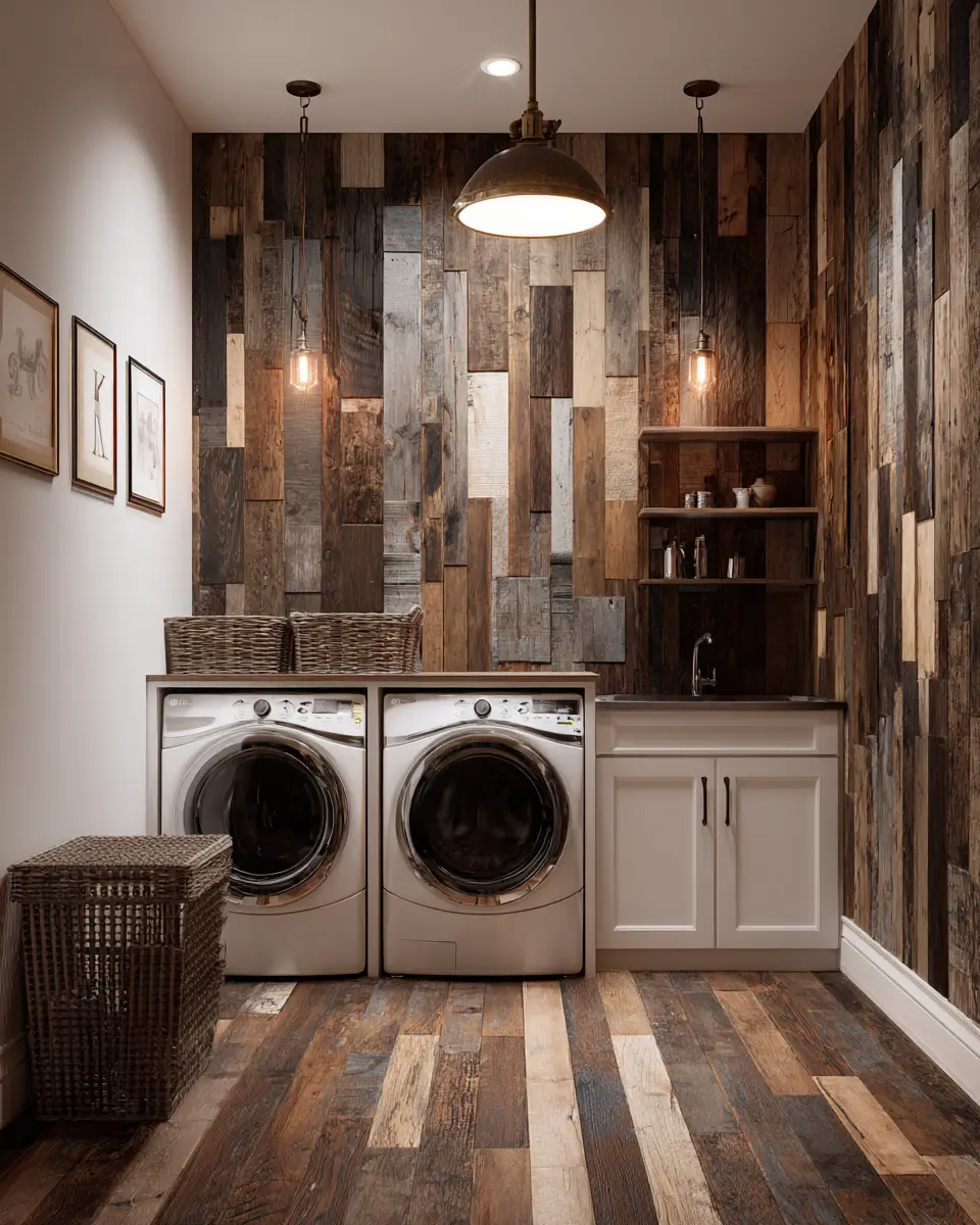 Natural Wood Vintage Laundry Room Decor Ideas