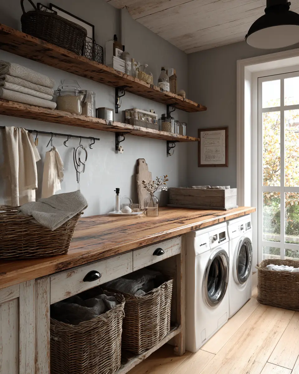 Natural Wood Vintage Laundry Room Decor Ideas