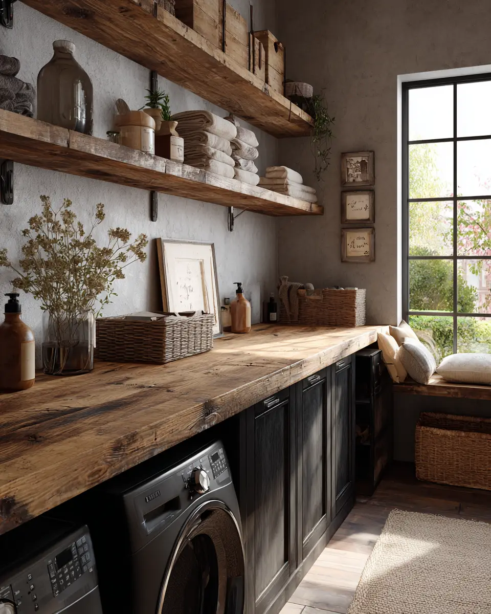 Natural Wood Vintage Laundry Room Decor Ideas