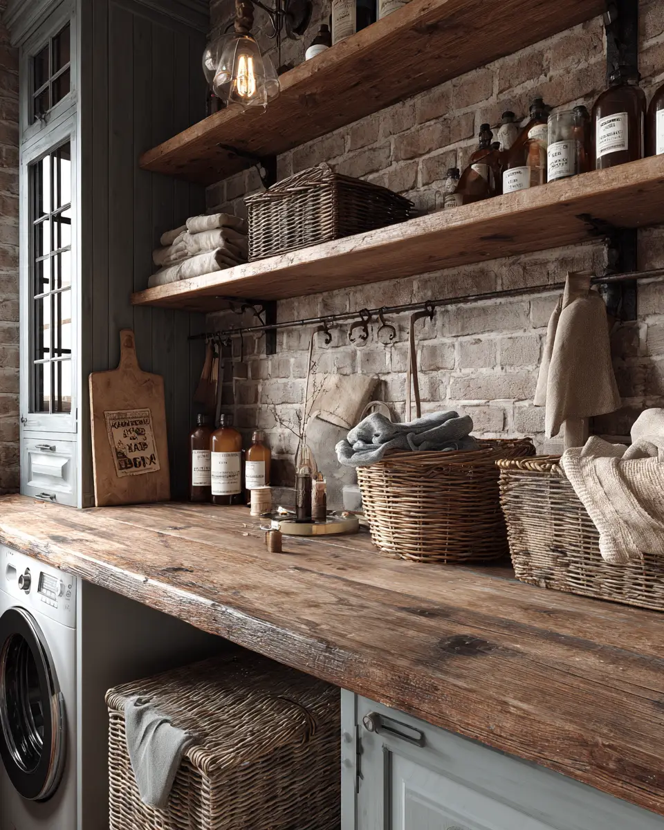 Natural Wood Vintage Laundry Room Decor Ideas