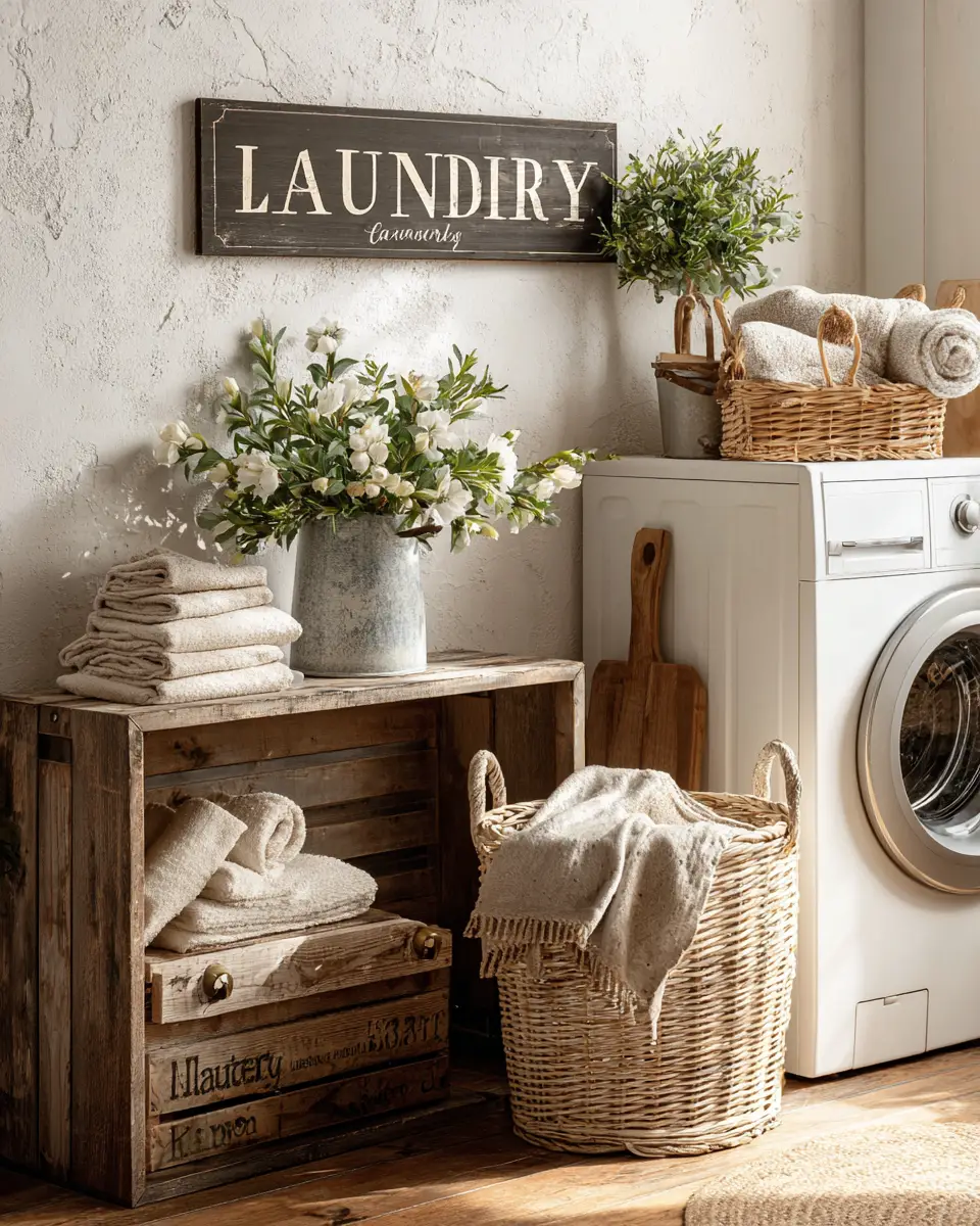 Natural Wood Vintage Laundry Room Decor Ideas