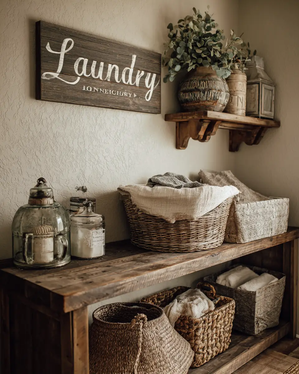 Natural Wood Vintage Laundry Room Decor Ideas