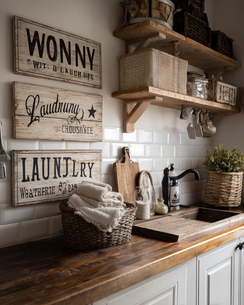 Natural Wood Vintage Laundry Room Decor Ideas