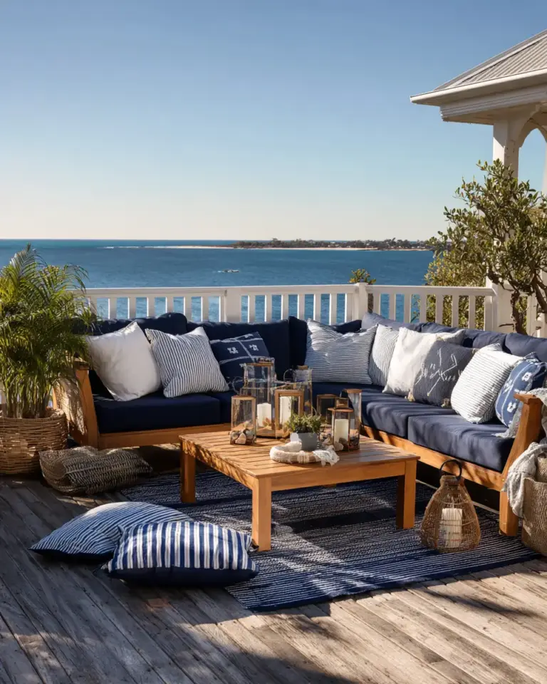 Navy Coastal Balcony Decor Ideas - Featured
