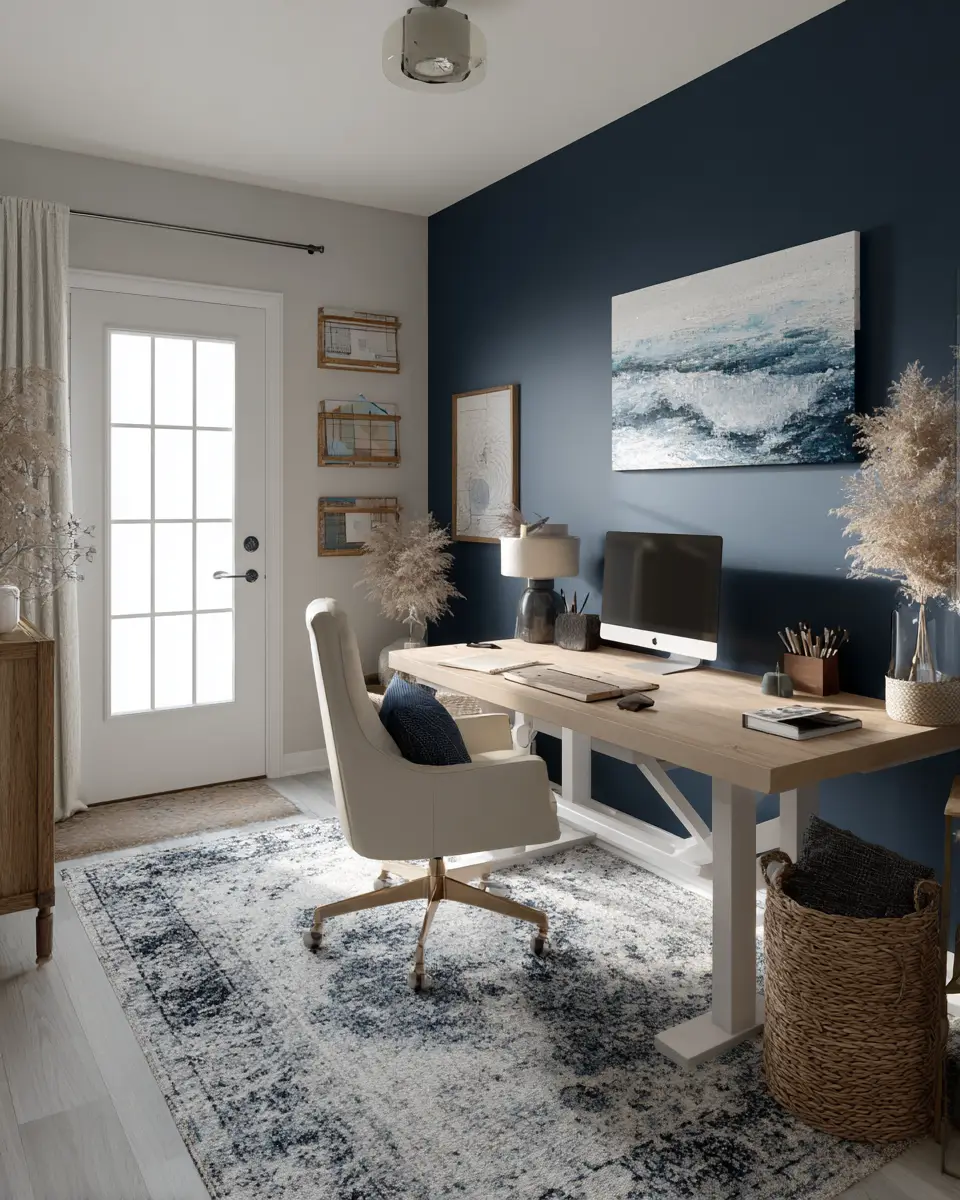 Navy Coastal Home Office Decor Ideas