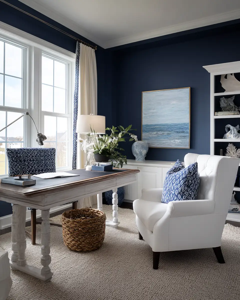 Navy Coastal Home Office Decor Ideas