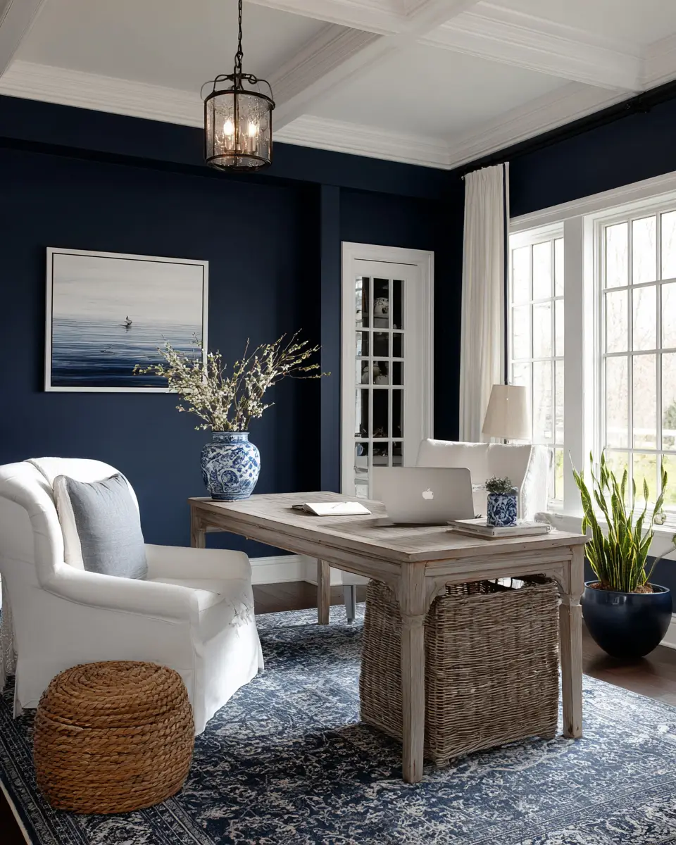 Navy Coastal Home Office Decor Ideas