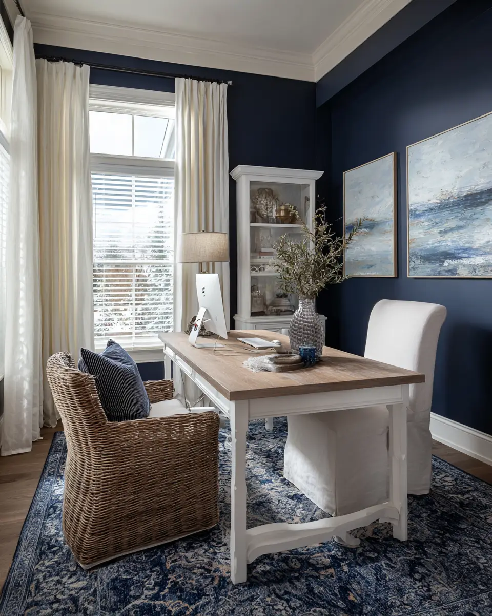 Navy Coastal Home Office Decor Ideas