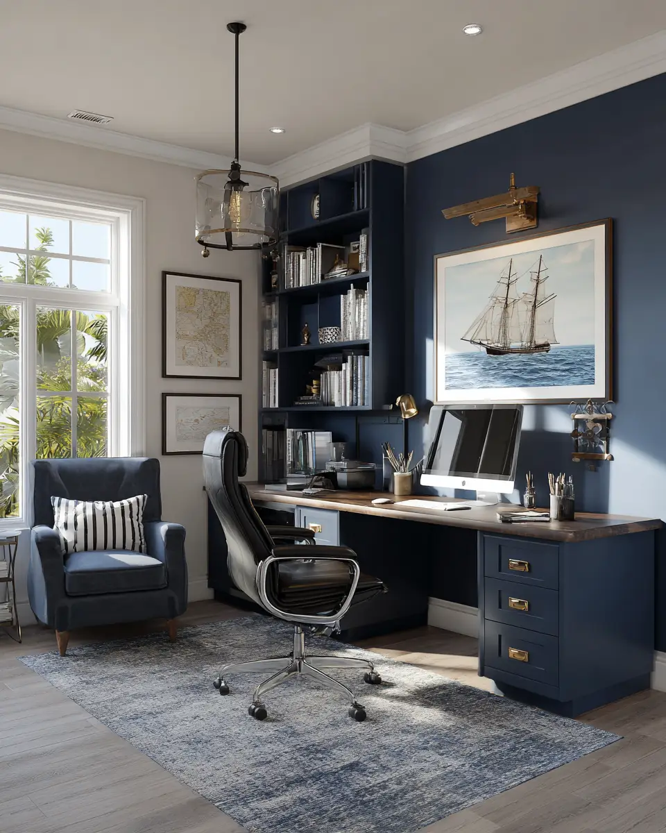 Navy Coastal Home Office Decor Ideas