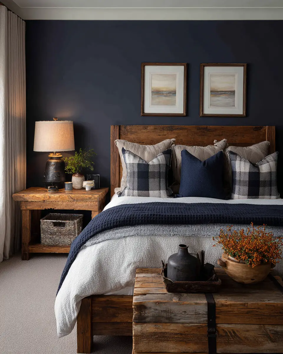 Navy Farmhouse Bedroom Decor Ideas