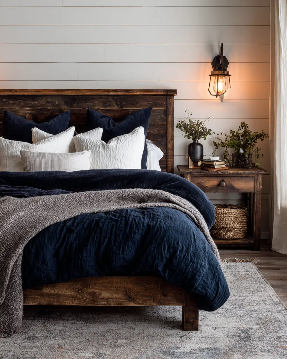 Navy Farmhouse Bedroom Decor Ideas