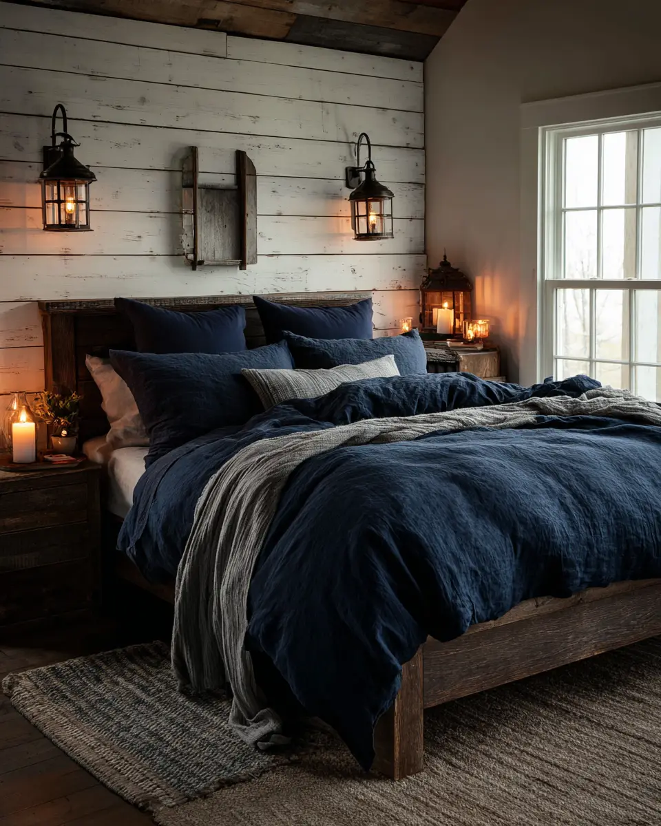 Navy Farmhouse Bedroom Decor Ideas