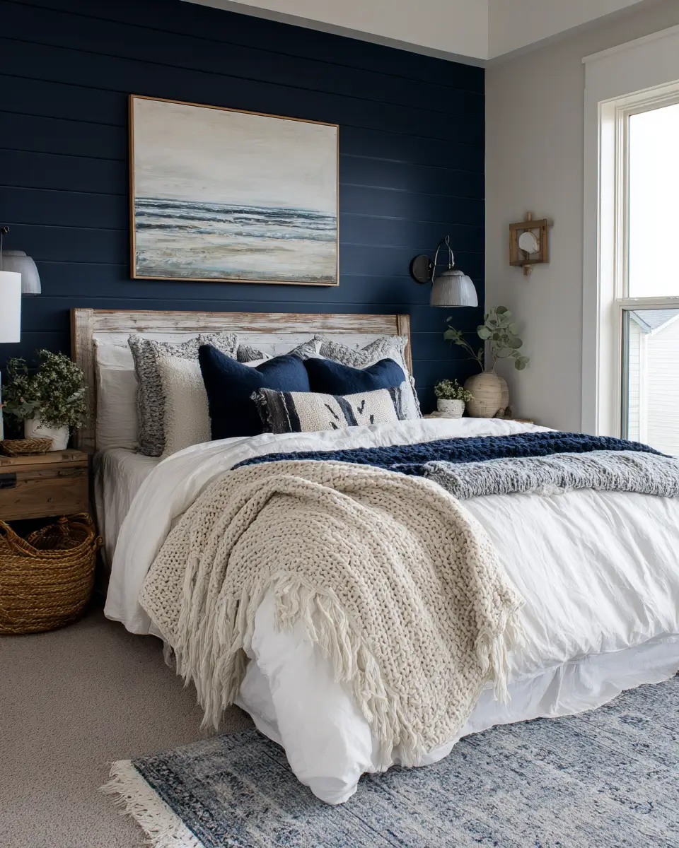 Navy Farmhouse Bedroom Decor Ideas