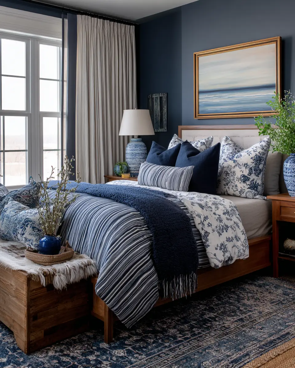 Navy Farmhouse Bedroom Decor Ideas