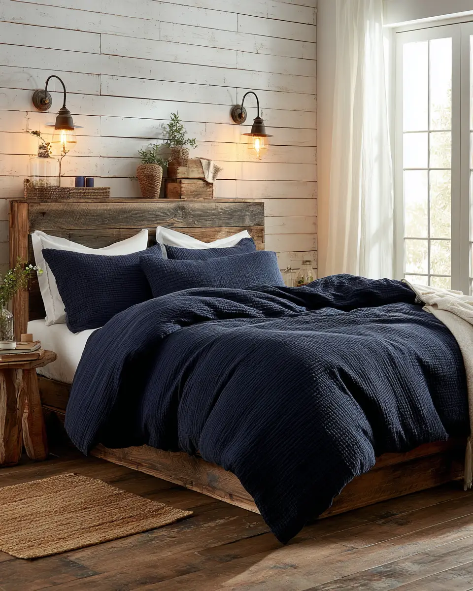 Navy Farmhouse Bedroom Decor Ideas