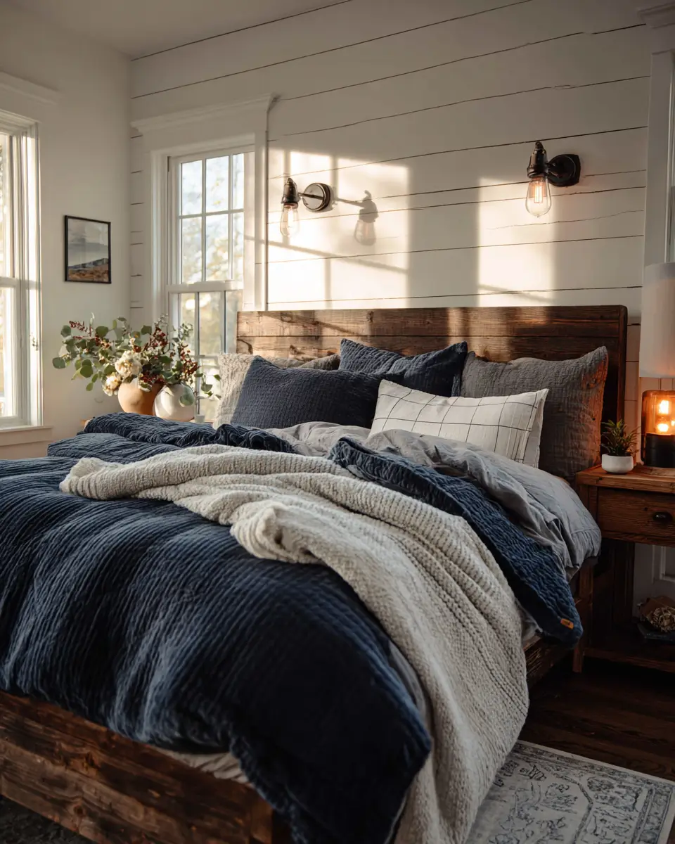 Navy Farmhouse Bedroom Decor Ideas