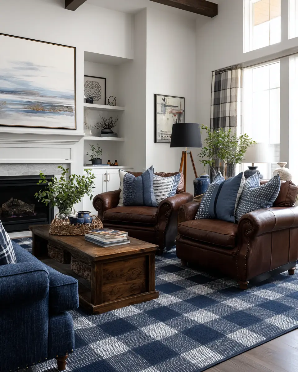 Navy Farmhouse Living Room Decor Ideas