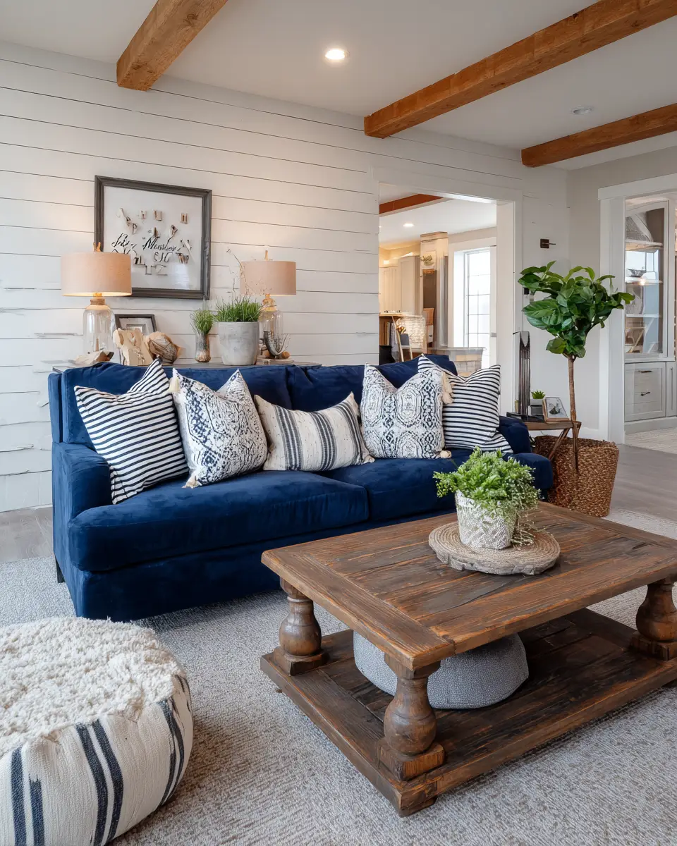Navy Farmhouse Living Room Decor Ideas