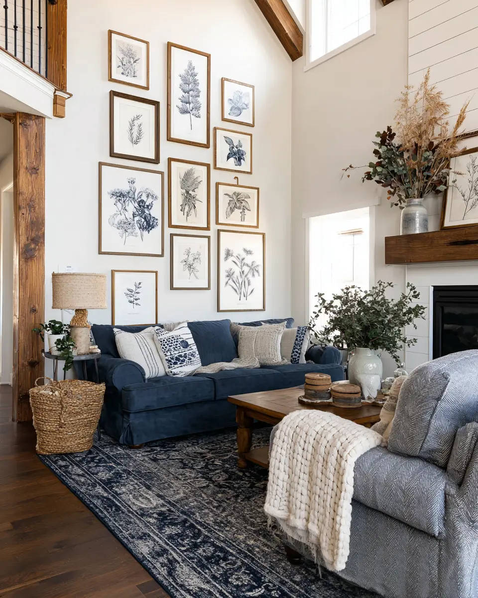 Navy Farmhouse Living Room Decor Ideas