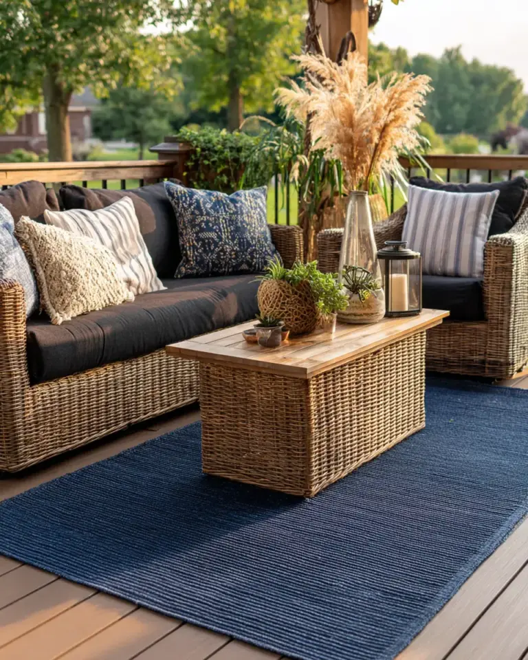 Navy Farmhouse Patio Decor Ideas - Featured