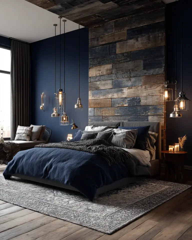 Navy Industrial Bedroom Decor Ideas - Featured