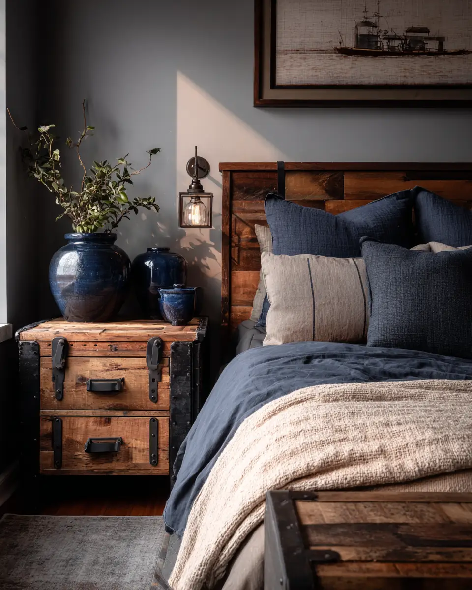 Navy Industrial Bedroom Decor Ideas