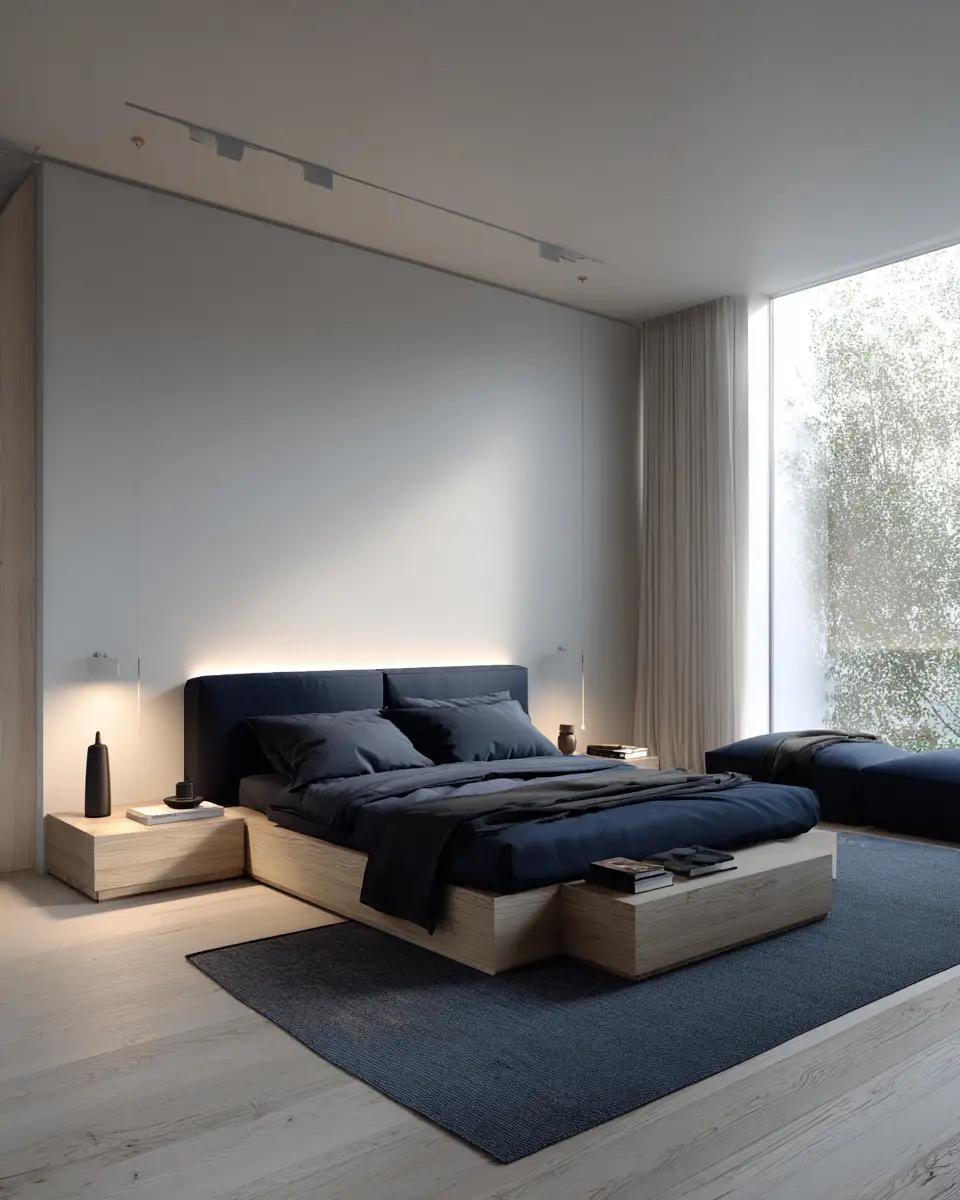 Navy Minimalist Bedroom Decor Ideas - Featured