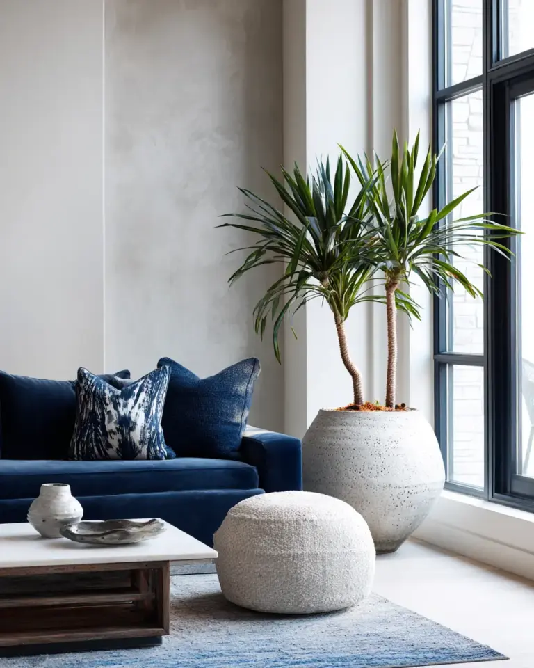 Navy Organic Modern Living Room Decor Ideas - Featured