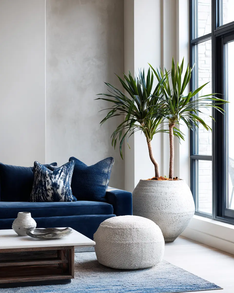 Navy Organic Modern Living Room Decor Ideas - Featured