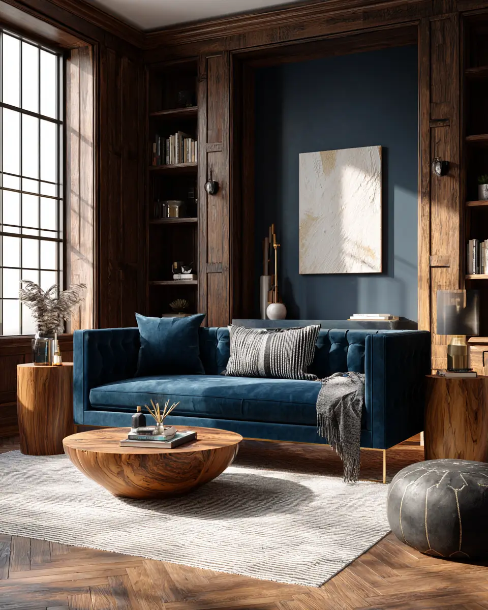 Navy Organic Modern Living Room Decor Ideas