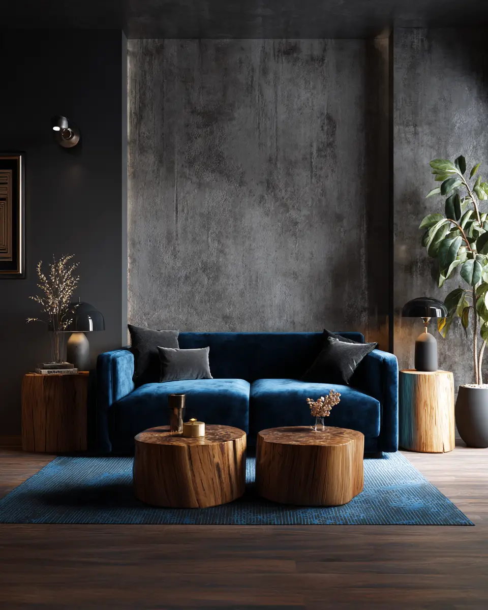 Navy Organic Modern Living Room Decor Ideas