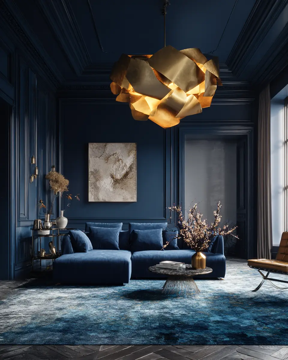 Navy Organic Modern Living Room Decor Ideas