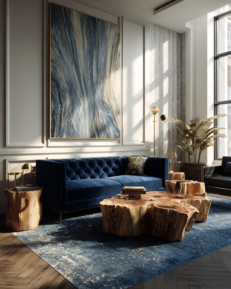 Navy Organic Modern Living Room Decor Ideas