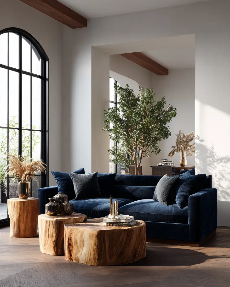 Navy Organic Modern Living Room Decor Ideas
