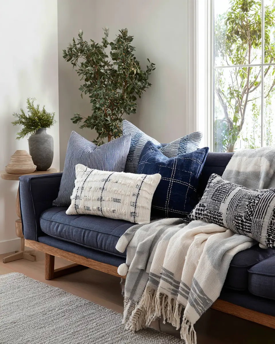 Navy Organic Modern Living Room Decor Ideas