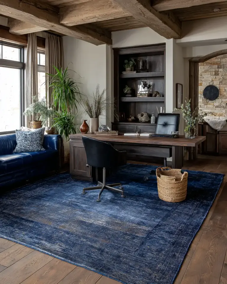Navy Rustic Home Office Decor Ideas - Featured