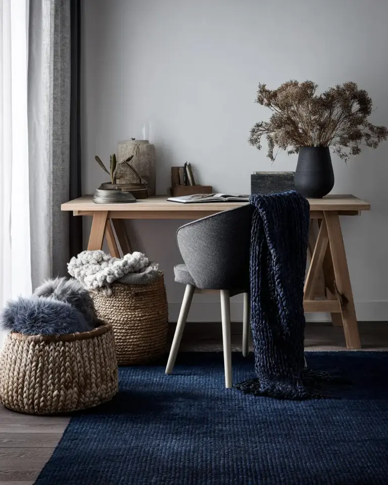 Navy Scandinavian Home Office Decor Ideas - Featured