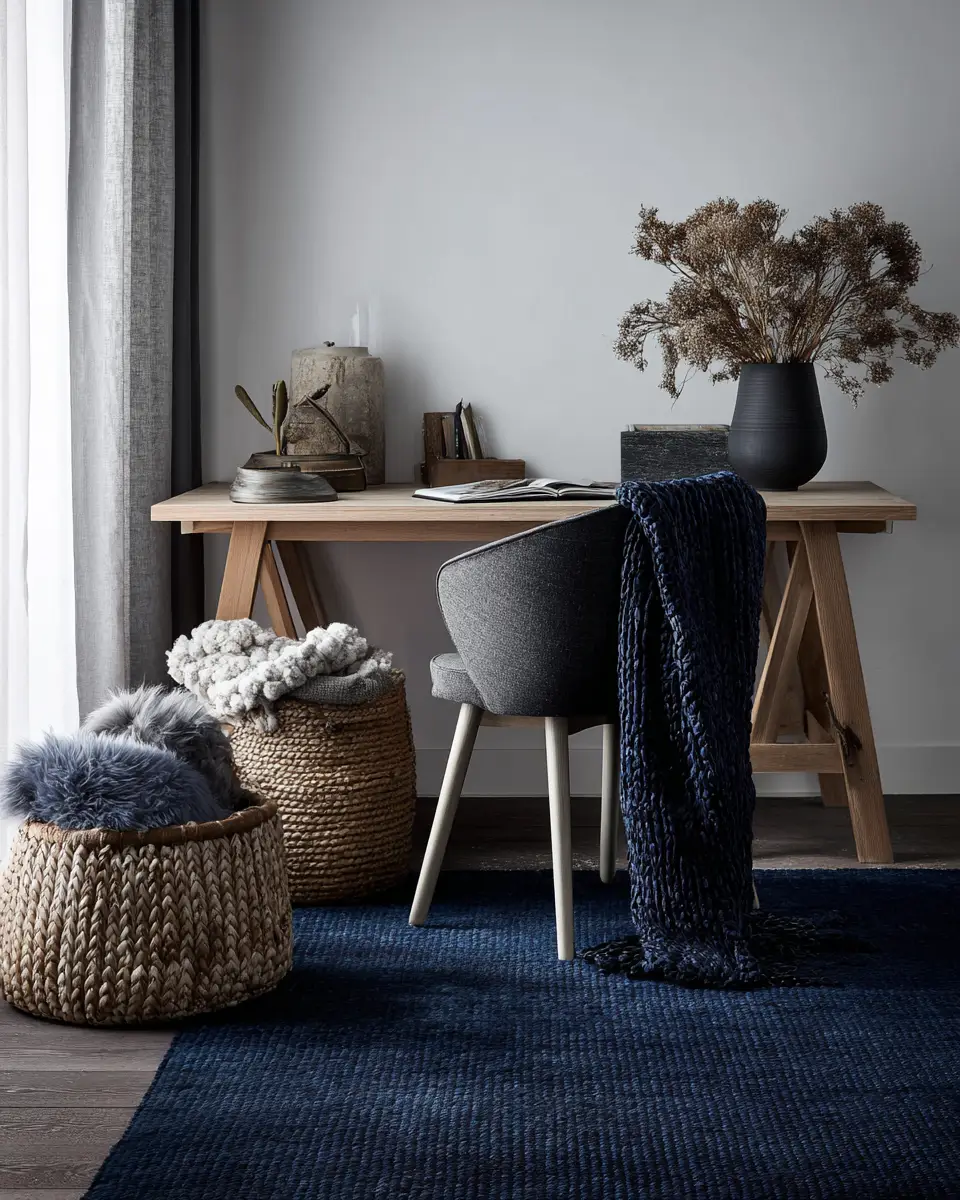 Navy Scandinavian Home Office Decor Ideas - Featured