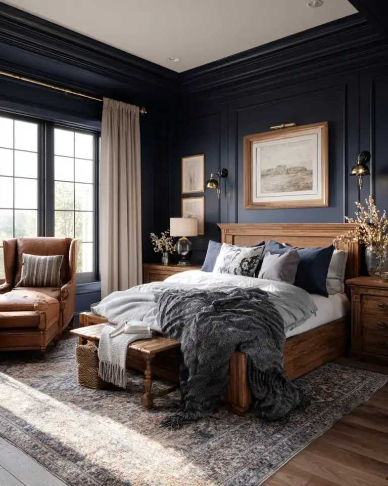 Navy Traditional Bedroom Decor Ideas - Featured