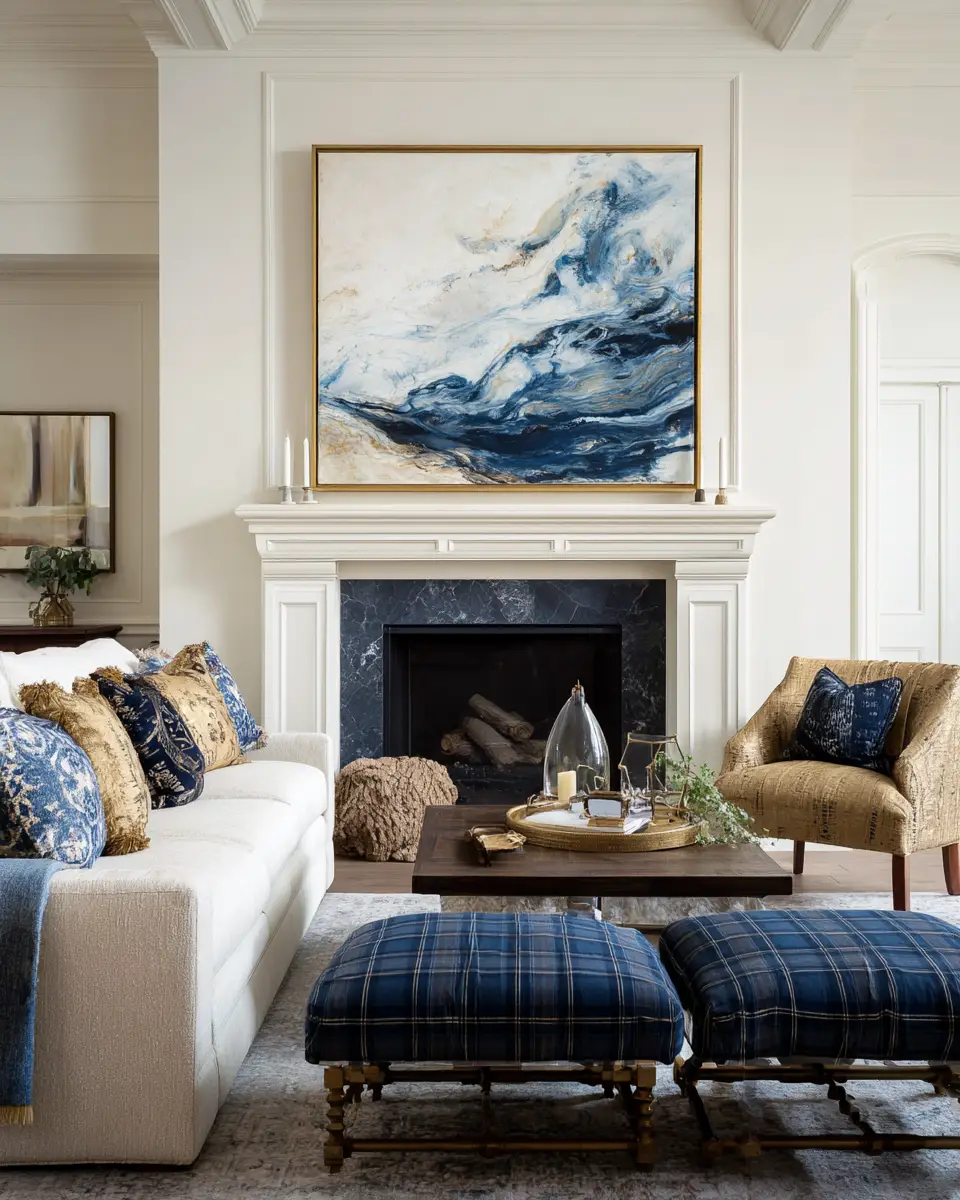 Navy Traditional Living Room Decor Ideas