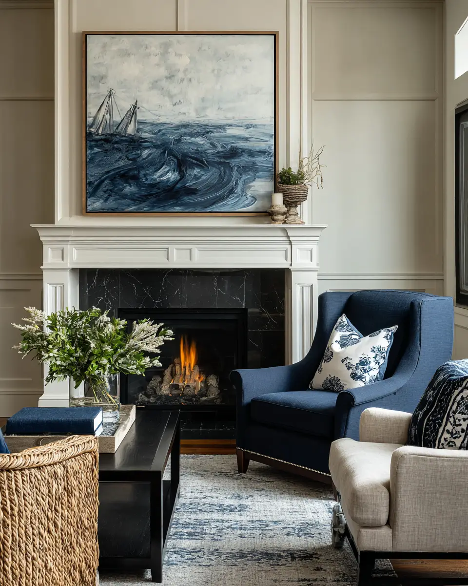 Navy Traditional Living Room Decor Ideas