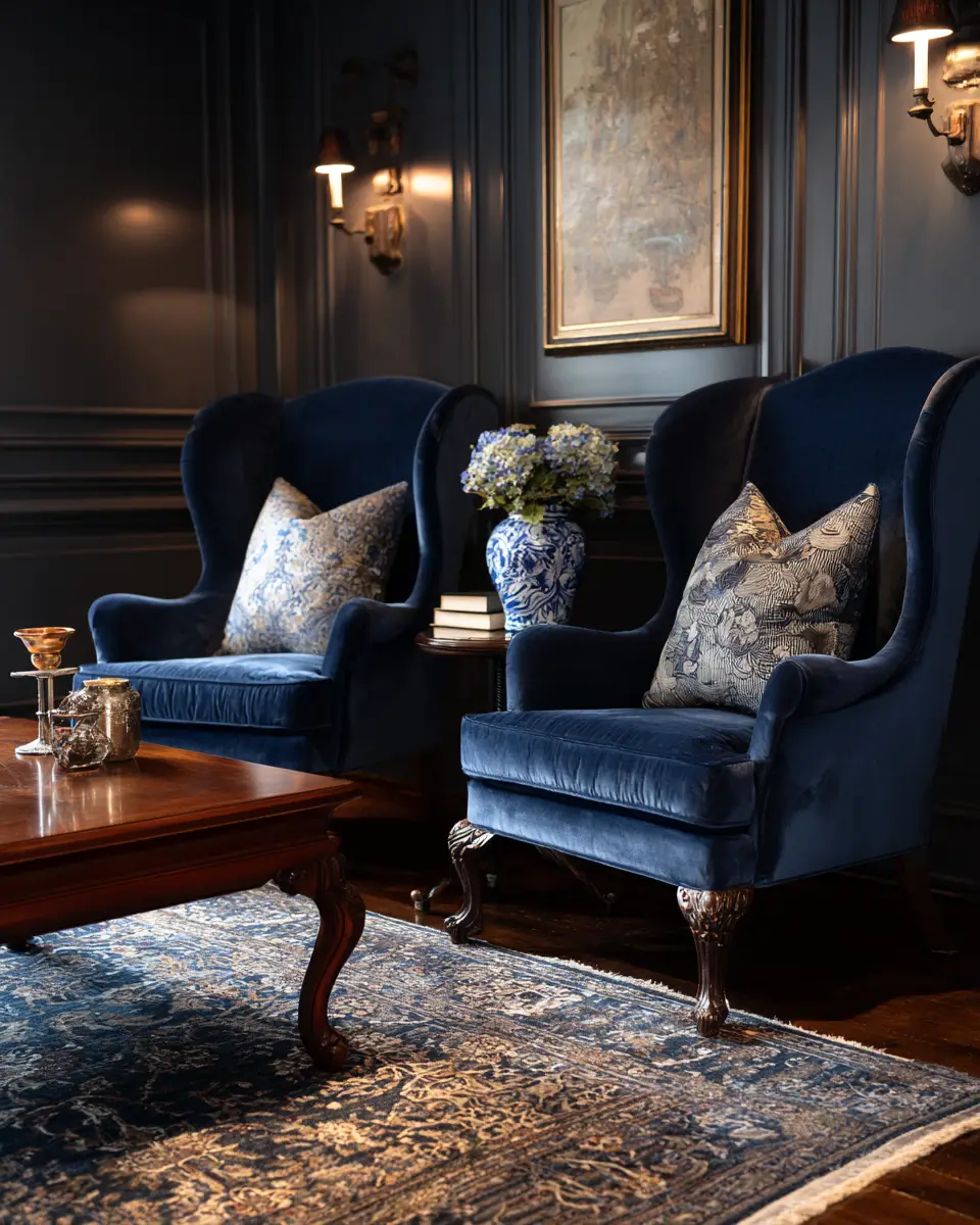 Navy Traditional Living Room Decor Ideas