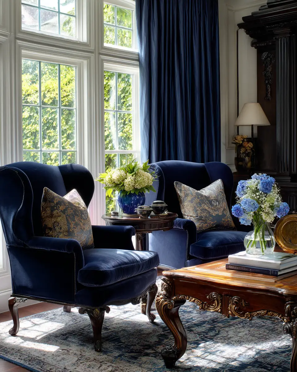 Navy Traditional Living Room Decor Ideas