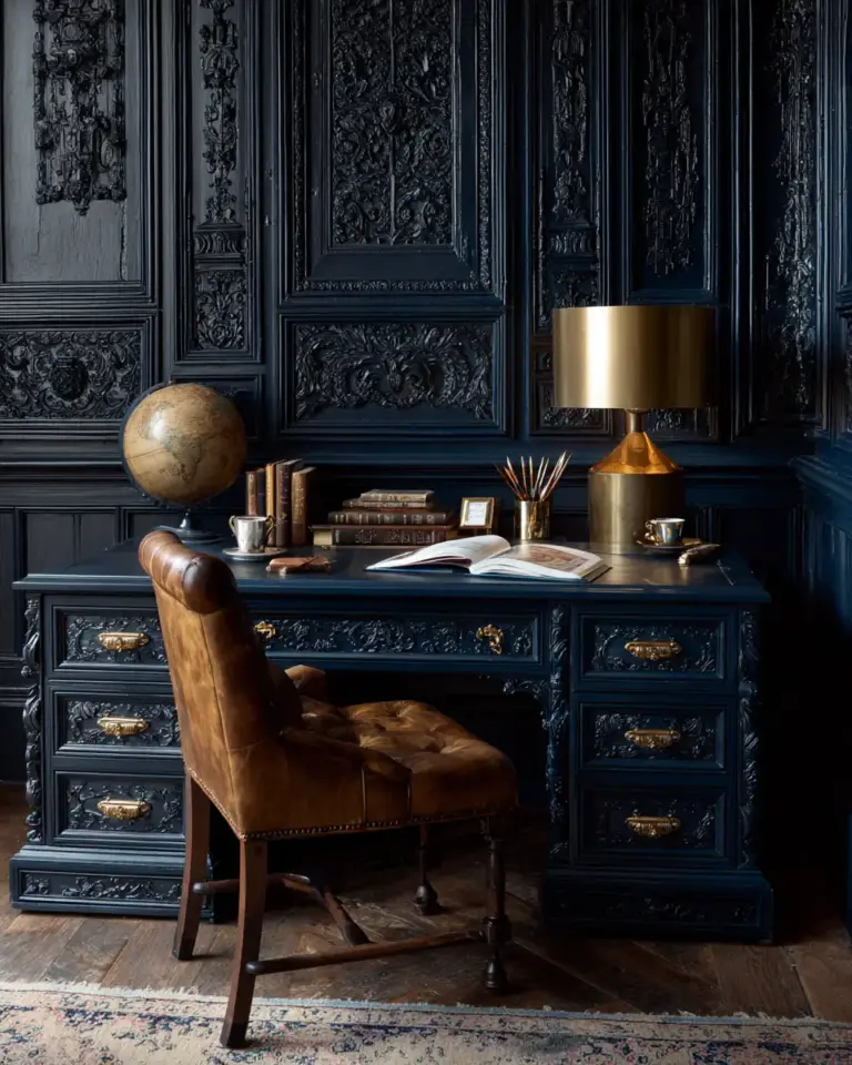 Navy Vintage Home Office Decor Ideas - Featured