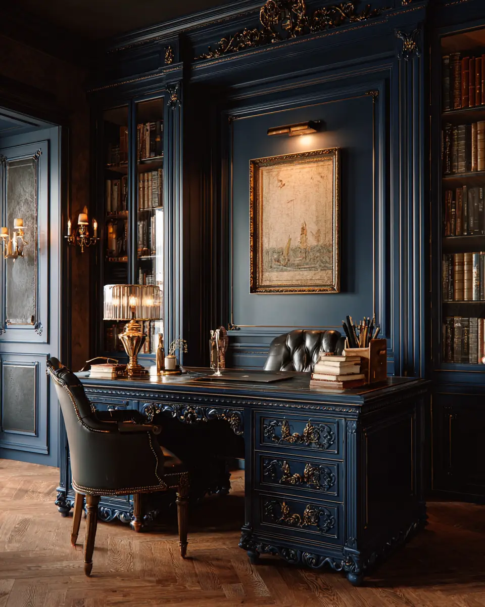 Navy Vintage Home Office Decor Ideas