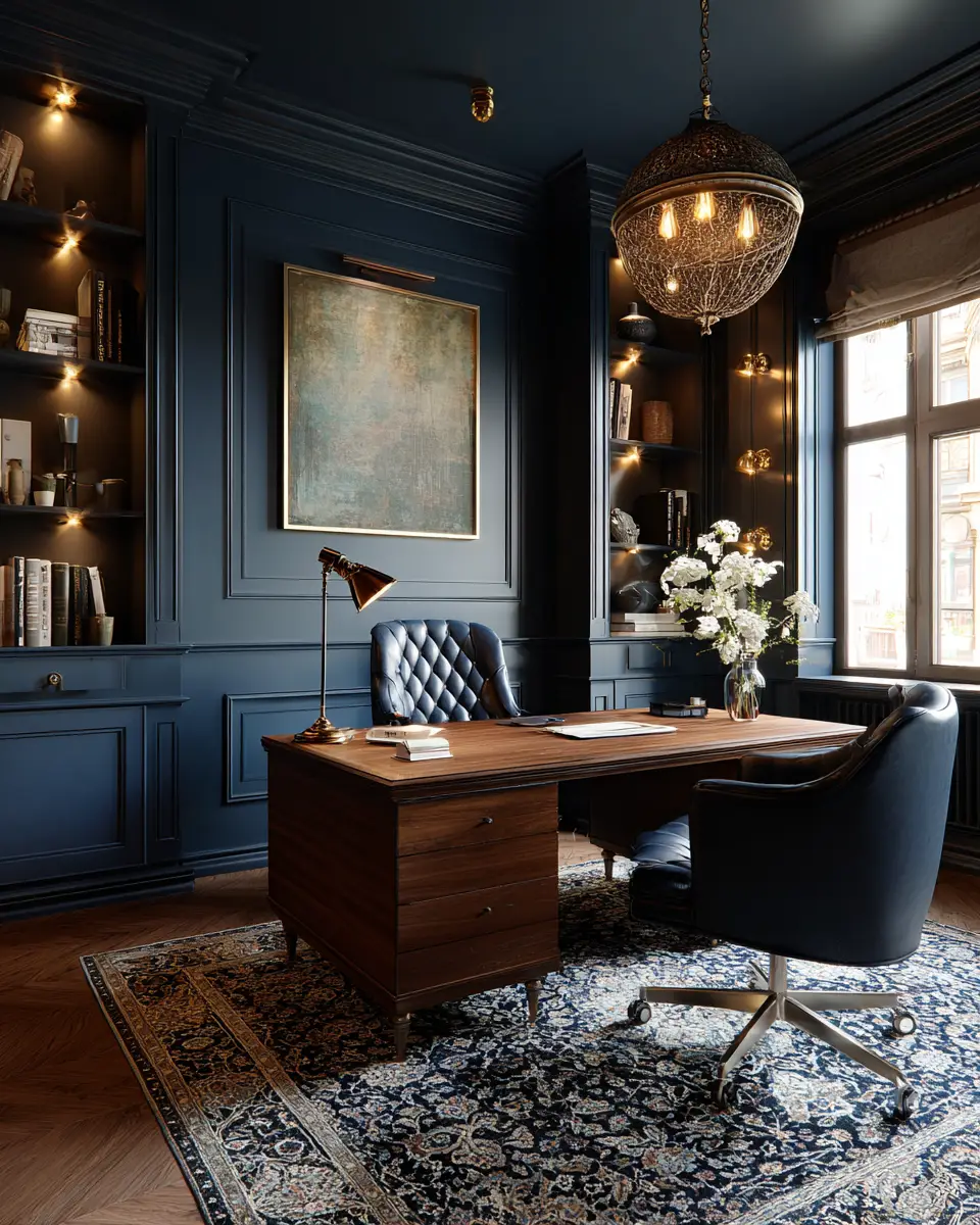 Navy Vintage Home Office Decor Ideas