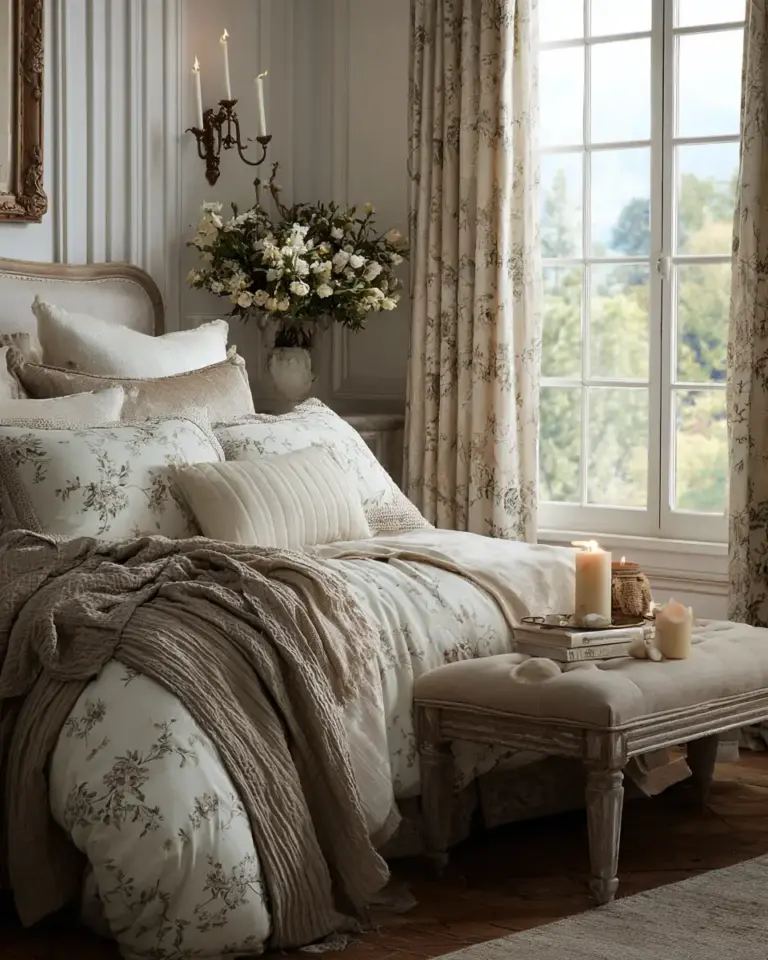 Neutral French Country Bedroom Decor Ideas - Featured